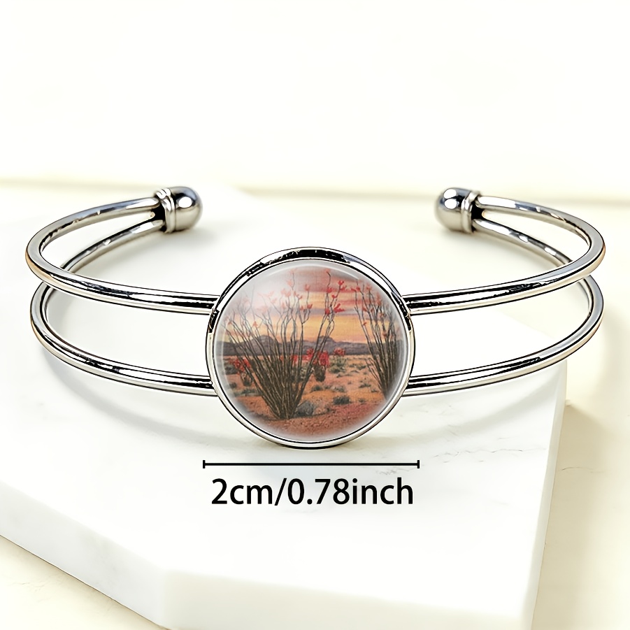 Women's Adjustable Open Bangle with Desert Flowers Design